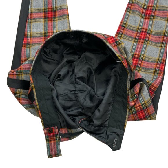 J. Crew Glasgow Wool Pant 0 Red Gray Plaid Tuxedo Stripe Lined Cropped Academia - Picture 7 of 14